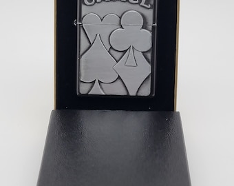 Vintage 1996 Midnight Chrome Poker Cards Suites Camel Zippo Lighter