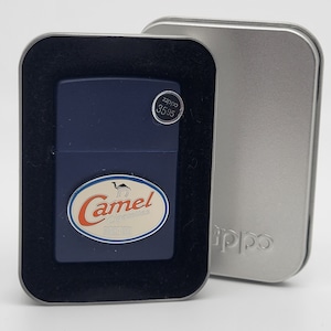 Vintage Zippo Camel Joe Lighter Retro Emblem Navy Matte finish wStorage Tin 1999