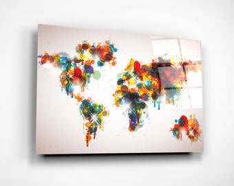 World Map Glass Wall Art - Etsy