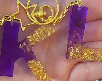 Purple Gold Glitter Initial Keychain