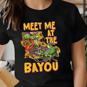 Louisiana Meet Me At the Bayou Mardi Gras Shirt | Mardi Gras Parade Outfit | Leopard Print LA Boot,  Alligator, Fleur-De-Lis, Crawfish Tee