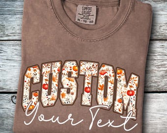 Personalized Fall Leaves and Pumpkin Comfort Color Shirt- Thanksgiving Matching Family TShirt for Mom, Sister, Cousin- Custom Autumn Gift