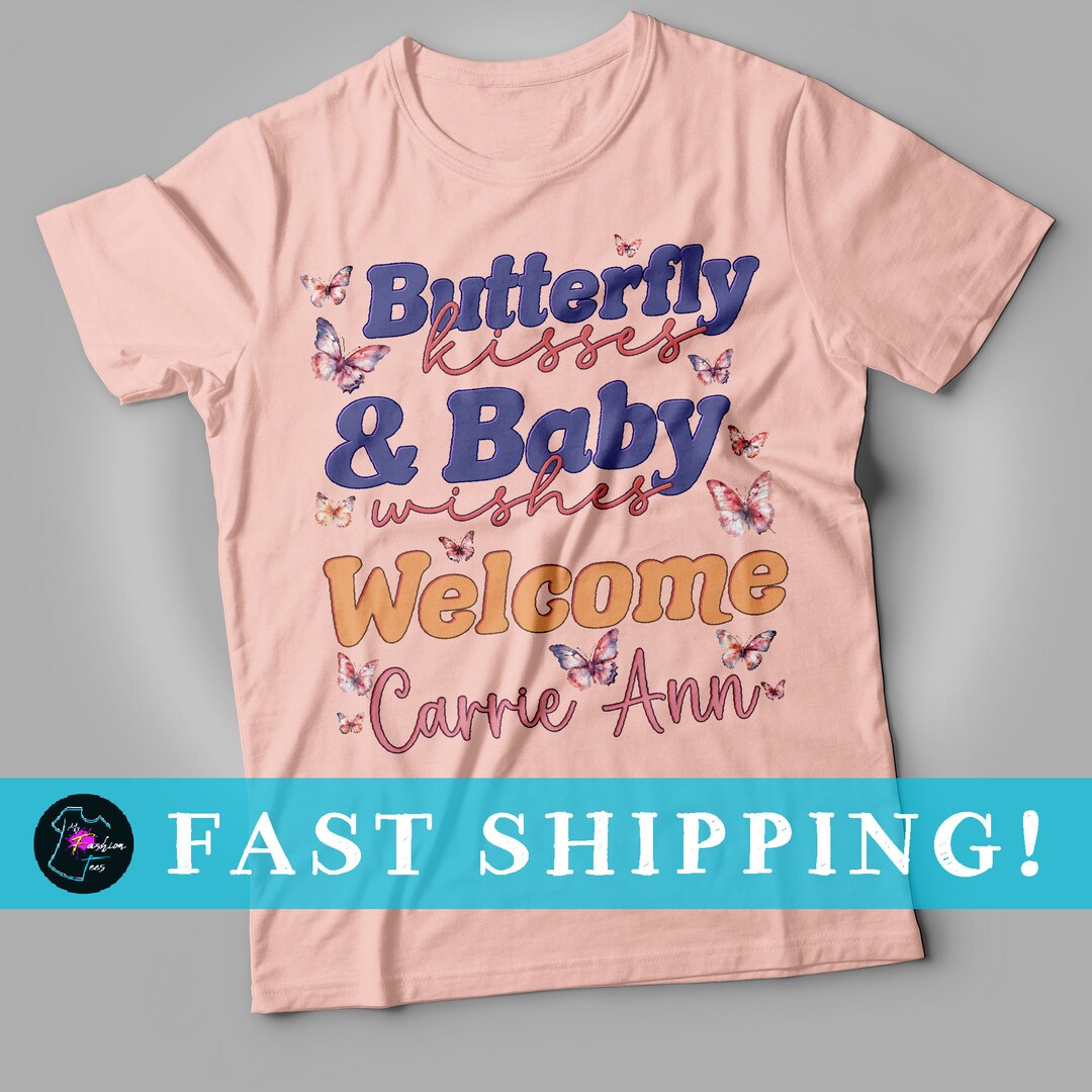 Butterfly Kisses & Baby Wishes Baby Shower Shirt, Butterfly Baby Shower