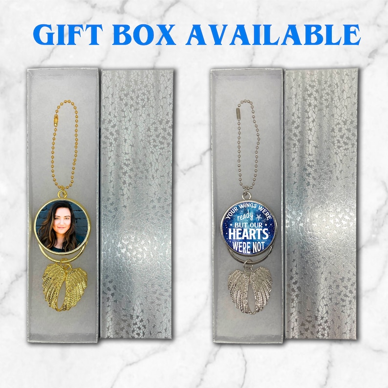 Personalized Photo Memorial Gift- Car Decor Charm- Picture memory Angel Wings- Rear View mirror Photo Keychain- Grandma Memorial Keepsake image 10