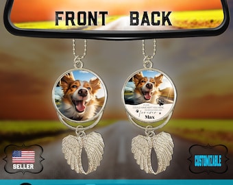 Dog Memorial Gift- Personalized Angel Wings- Picture Car Charm- Photo Memory Keychain- Sympathy Gift for Loss of Dog- Pet Portrait Keepsake