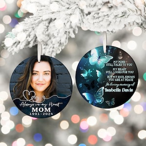 Personalized Photo Memory Ornament- Picture Memorial Christmas Ornament- Butterfly Sympathy Gift for Loss of Mother- Personalize Keepsake