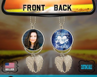 Personalized Memorial Photo Car Charm- Picture Memory Keychain- Angel Wings Keychain Pendent- Condolence Keepsake For Loss of Loved Ones