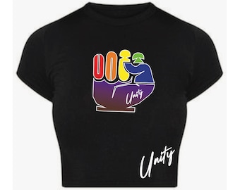 Unity Pride Crop Tee, multi color tee, black crop tee, women’s tee, urban wear