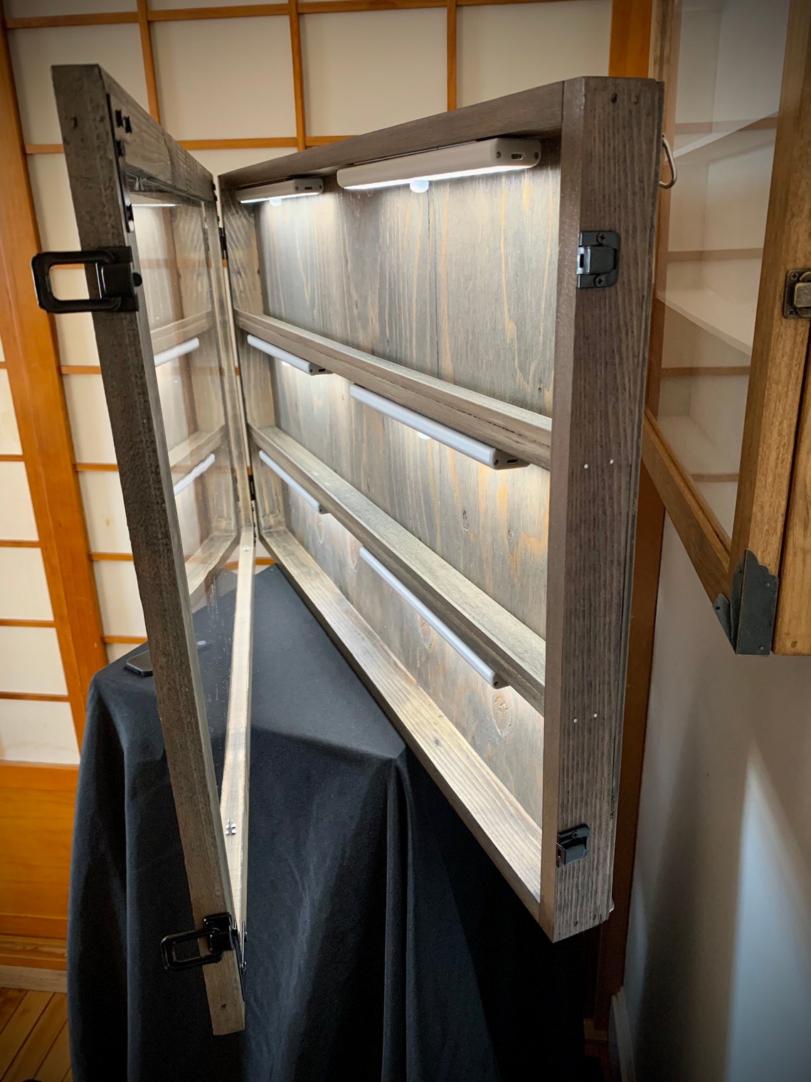 Rustic Cedar Lighted Trading Card Display Case Etsy