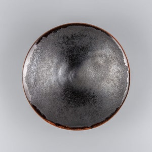 Unique Stoneware Dinner Plate Black Orange, Modern Textured Handmade Ceramic Deep Dish, Handcrafted Pottery Clay Japanese Serving Tableware