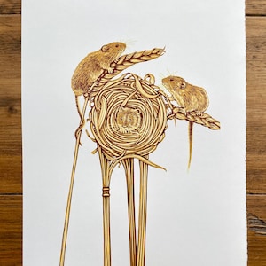 Harvest Mice linocut print