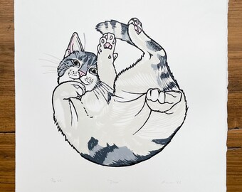 Cat Lino print / cute cat / cat print / cat lover gifts / tabby cat