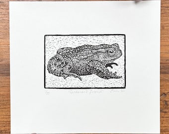 Toad wood engraving print