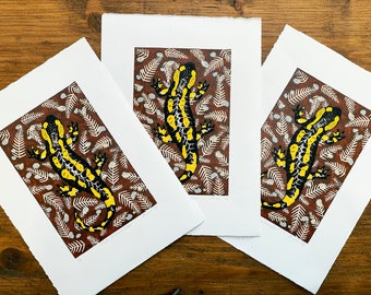 Fire salamander linocut print