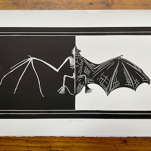 Bat skeleton Lino print / Lino cut /