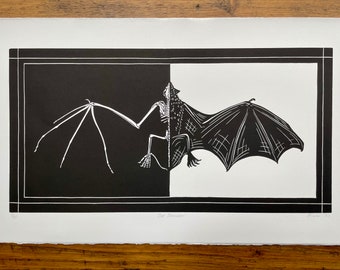 Bat skeleton Lino print / Lino cut /