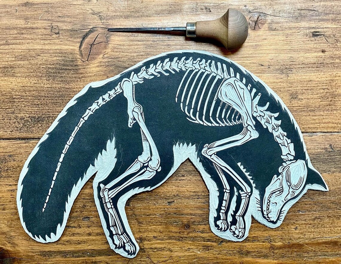 Fox Anatomy Linocut Print - Etsy