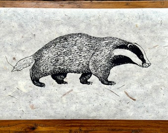 Badger linocut print