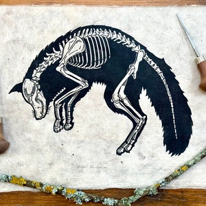 Fox anatomy linocut print