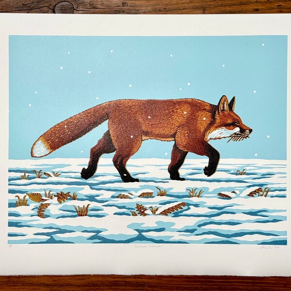 SUPER SECONDS FESTIVAL / Fox in snow lino print