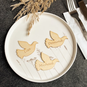 Personalisierte Namensschilder in Taubenform / Tischkarten aus Holz / Platzkarten Hochzeit / Geburtstag / Taufe / Kommunion / Konfirmation
