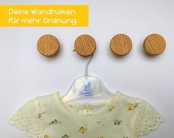 4er Set Wandhaken aus Eiche Kleiderhaken / Garderobe / Schlafzimmer / Badezimmer / Kinderzimmer / Hochwertig / Handgemacht