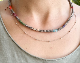 GRI Handmade Beaded Necklace, Seed Bead Necklace, Beaded Jewelry, Boho Colorful Handwoven Necklace