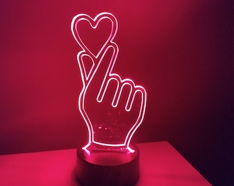 BTS Korean Finger Heart KPOP LED Night Light Lamp Stickers, Cadeau de famille, Cadeau de bébé, Lampe, Lampe de bébé personnalisée,