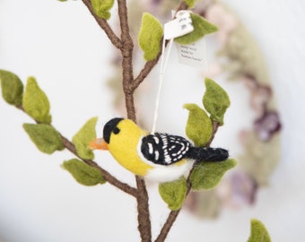 hand felted yellow bird // spring, easter, tree tags, gift tags