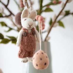 Bunny with knitted dungarees // Bunny bunny hand felted spring / Easter decoration, Easter bunny, Mother's Day, fair trade, knitted image 1