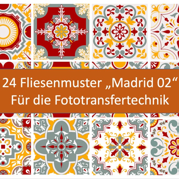 Laserausdruck: 24 Fliesenmuster Madrid, No. 02 für Fototransfertechnik, Fliesen selber machen, Fliesen, Fliesenmuster, Transfertechnik