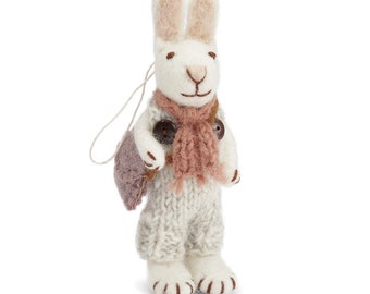 Bunny / Easter bunny with scarf and bag - hand-felted - Spring / Easter decoration, Easter bunny, Mother's Day, back to school, student, fair trade