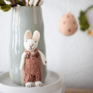 Bunny with knitted dungarees // Bunny bunny hand felted spring / Easter decoration, Easter bunny, Mother's Day, fair trade, knitted image 6
