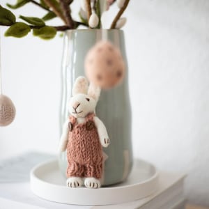 Bunny with knitted dungarees // Bunny bunny hand felted spring / Easter decoration, Easter bunny, Mother's Day, fair trade, knitted image 5