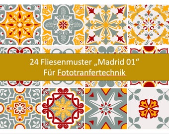 Laser printout: 24 tile patterns Madrid, No. 01 for photo transfer technology