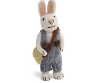 Bunny / Easter bunny with knitted trousers and bag - hand-felted - Spring / Easter decoration, Easter bunny, Mother's Day, back to school, student, fair trade