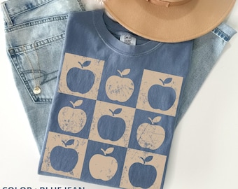 Vintage Gift For Teacher Checkered Apple Graphic T-shirt Trendy Comfort Colors Shirt Retro Apple T-Shirt Organic Cotton Tee Mothers Day Gift