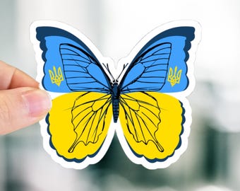 Ukrainian Flag Butterfly Kiss-Cut Stickers I Stand With Ukraine Slava Ukraini Zelynsky Support Pro Ukraine Sticker Ukrainian Solidarity