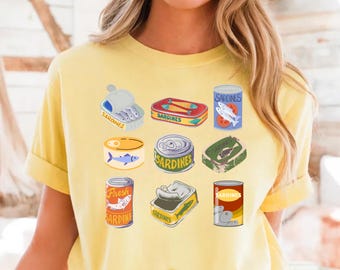 Vintage Sardines Cans Shirt Tinned Fish T-shirt Sardines Tshirt Tin Fish Shirt Retro Fish Sardines Shirt Fisherman Tee