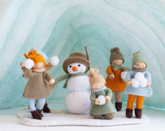 Five children and a snowman PDF pattern Dutch, English and German