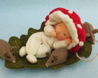 Forest gnome baby with mice PDF pattern Dutch, English and German