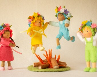 Dancing children, maypole and St. John's Day PDF pattern Dutch and German