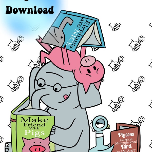 Elephant And Piggie Svg, Elephant Svg, Piggie Svg, Elephant Piggie, Friends Elephant Piggie Pigeon Svg