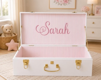 Caja de recuerdos personalizada / Baúl de recuerdos para bebé a medida / Cofre de recuerdos bordado para bebé / Regalo para baby shower / Decoración para la habitación del bebé