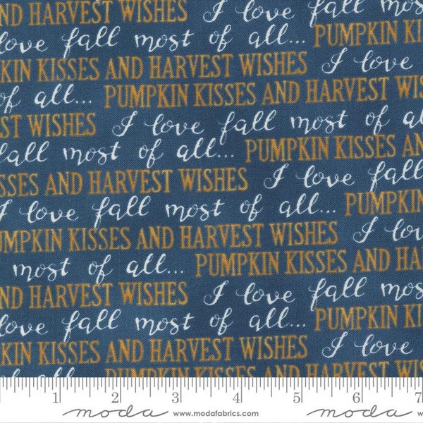 Harvest Wishes, Night Sky, Fall Words, Pumpkin Kisses and Harvest Wishes, Moda, 56062-12 sold by the HALF yard