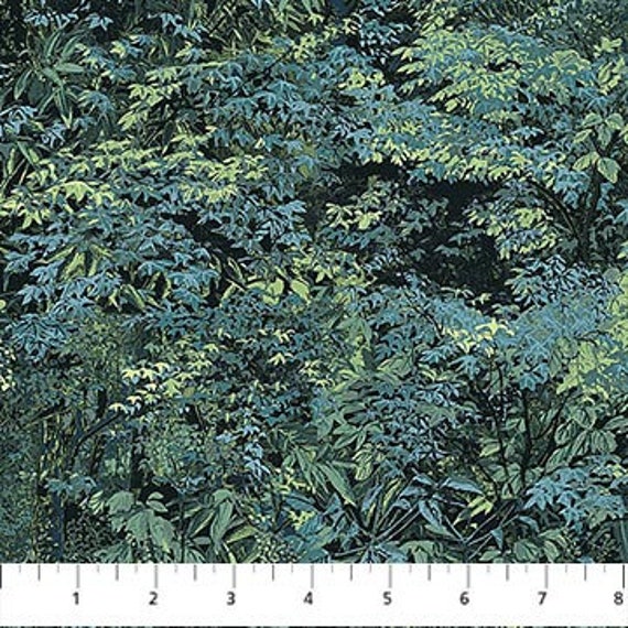 Naturescapes Moonlight Kisses, Dark Blue Teal Trees Fabric by the HALF Yard, Northcott, 26732-49