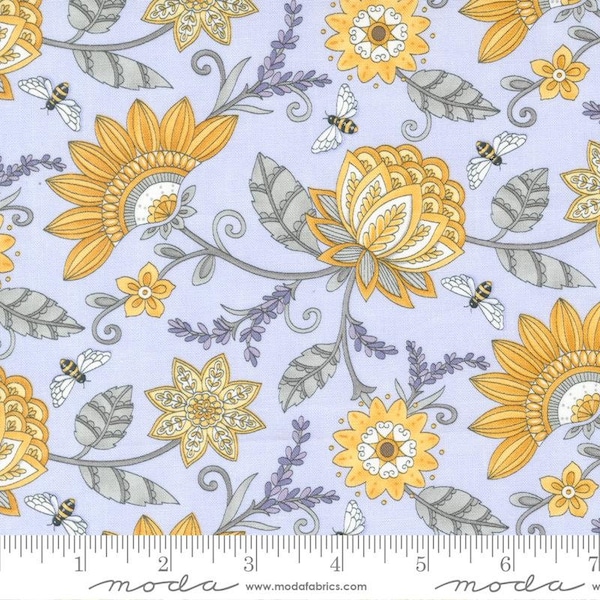 Honey Lavender Garden Jacquard Floral Bees, Flower and Bee Fabric by the HALF Yard, Moda, 56080-18