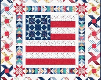 Small Town America Quilt Kit, Flag Quilt Kit, 48x48 Quilt, Maywood Studio