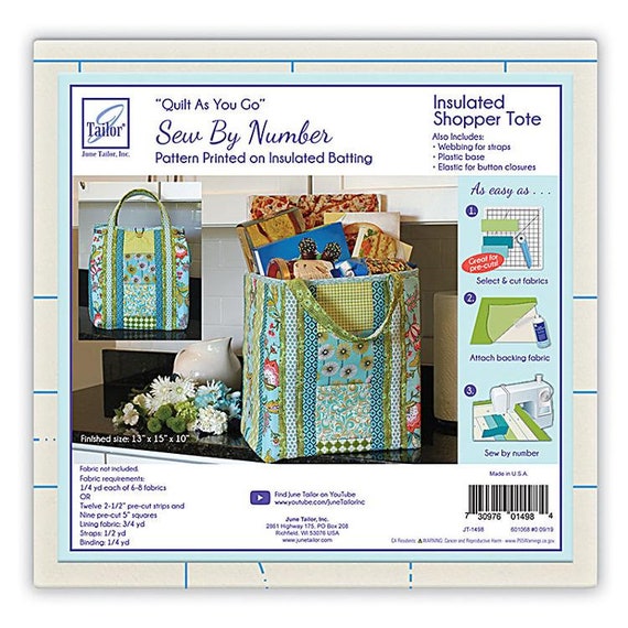 Quilt As You Go Sew by Number Insulated Shopper Tote Pattern Printed on Backing, June Tailor