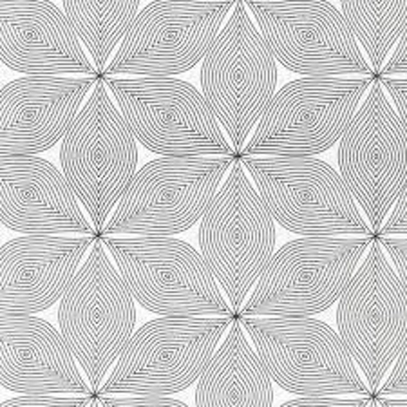 Jardin Noir Ice Floral Outline Black and White Fabric by Etsy